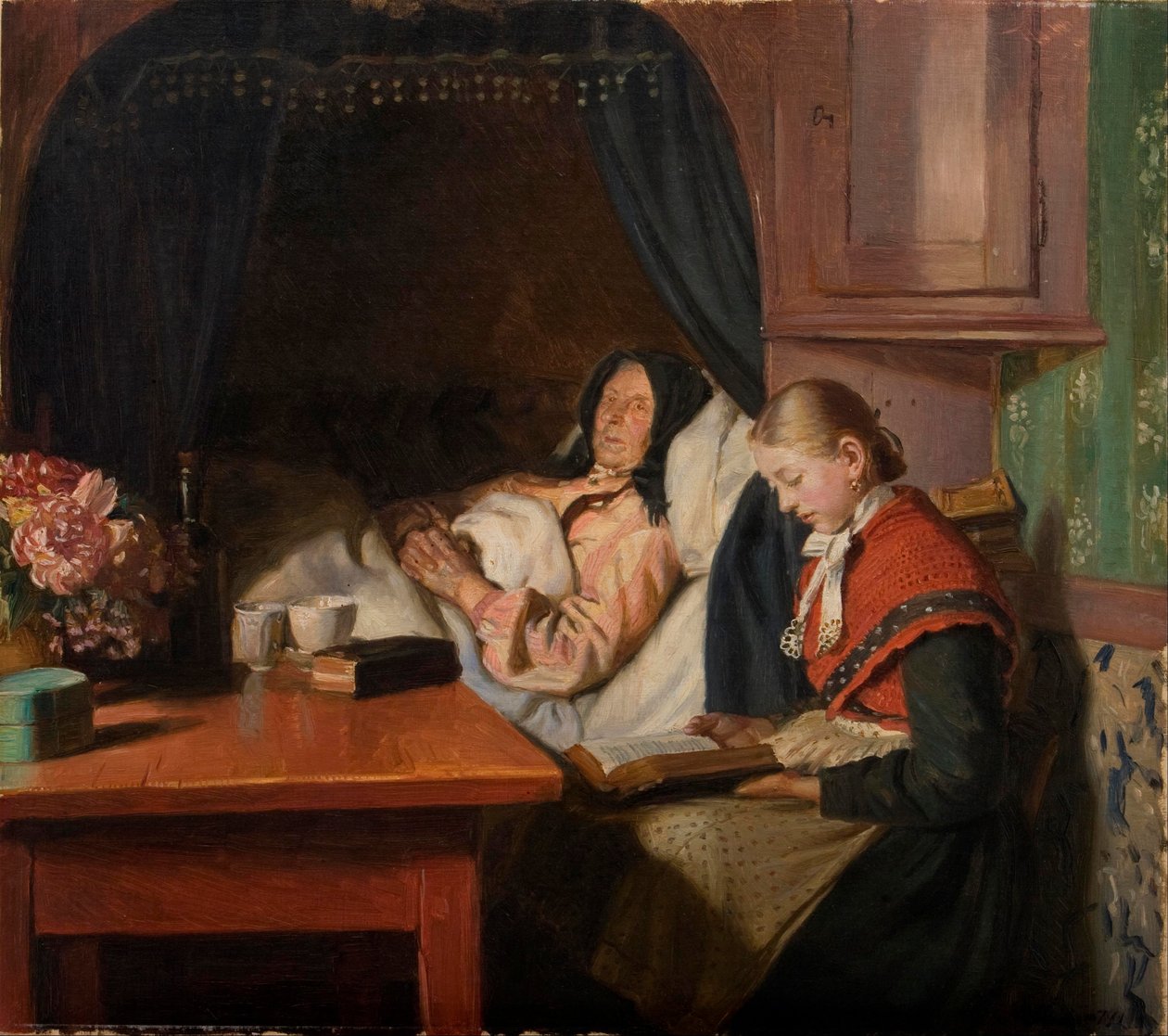 By a sickbed av Michael Peter Ancher