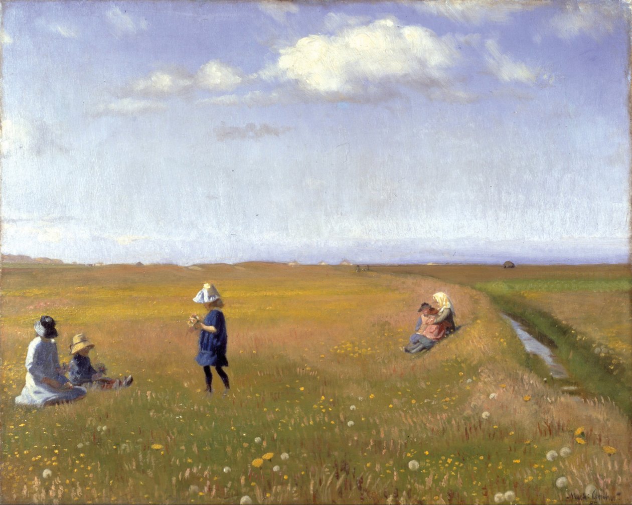 Children and young girls picking flowers in a field north of Skagen av Michael Peter Ancher