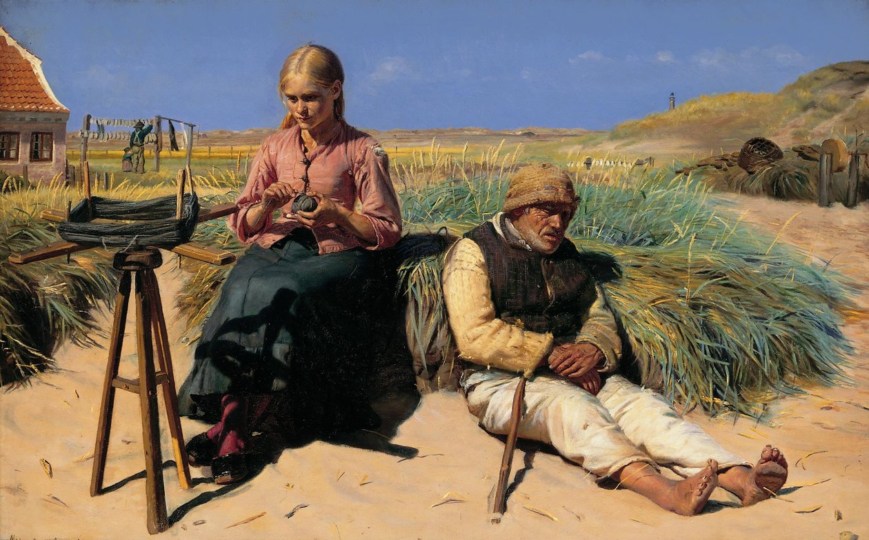 Figures in a landscape. Blind Kristian and Tine among the dunes av Michael Peter Ancher