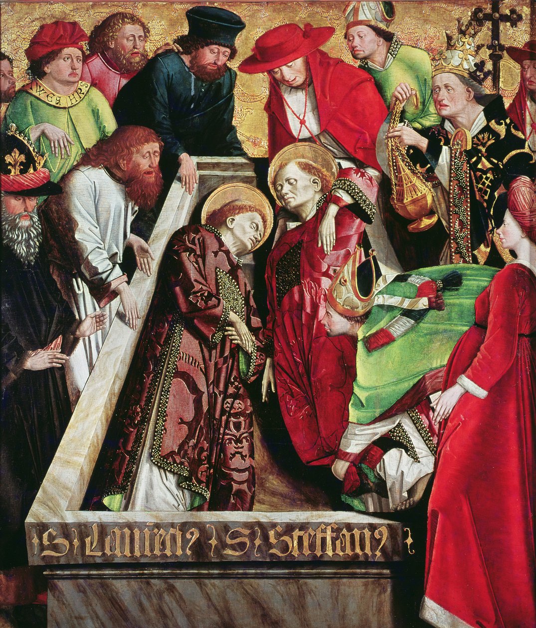 Gravskick för de heliga Stefan och Lawrence i Rom, från Stefans altartavla, ca 1470 av Michael Pacher