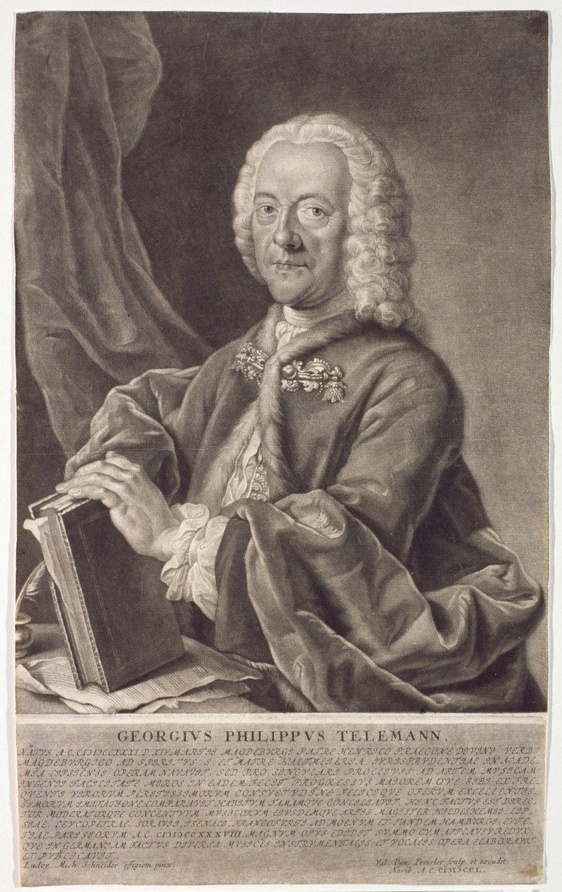 Porträtt av Georg Philipp Telemann (1681-1757) graverat av Georg Preisler (1700-54) av Michael Schneider