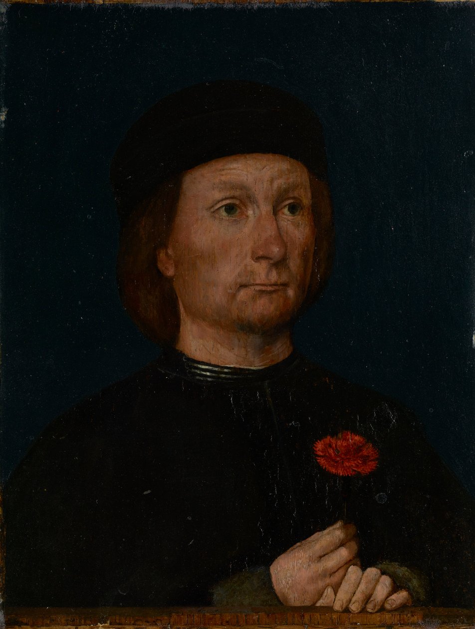 Porträtt av en man med en rosa av Michael Sittow