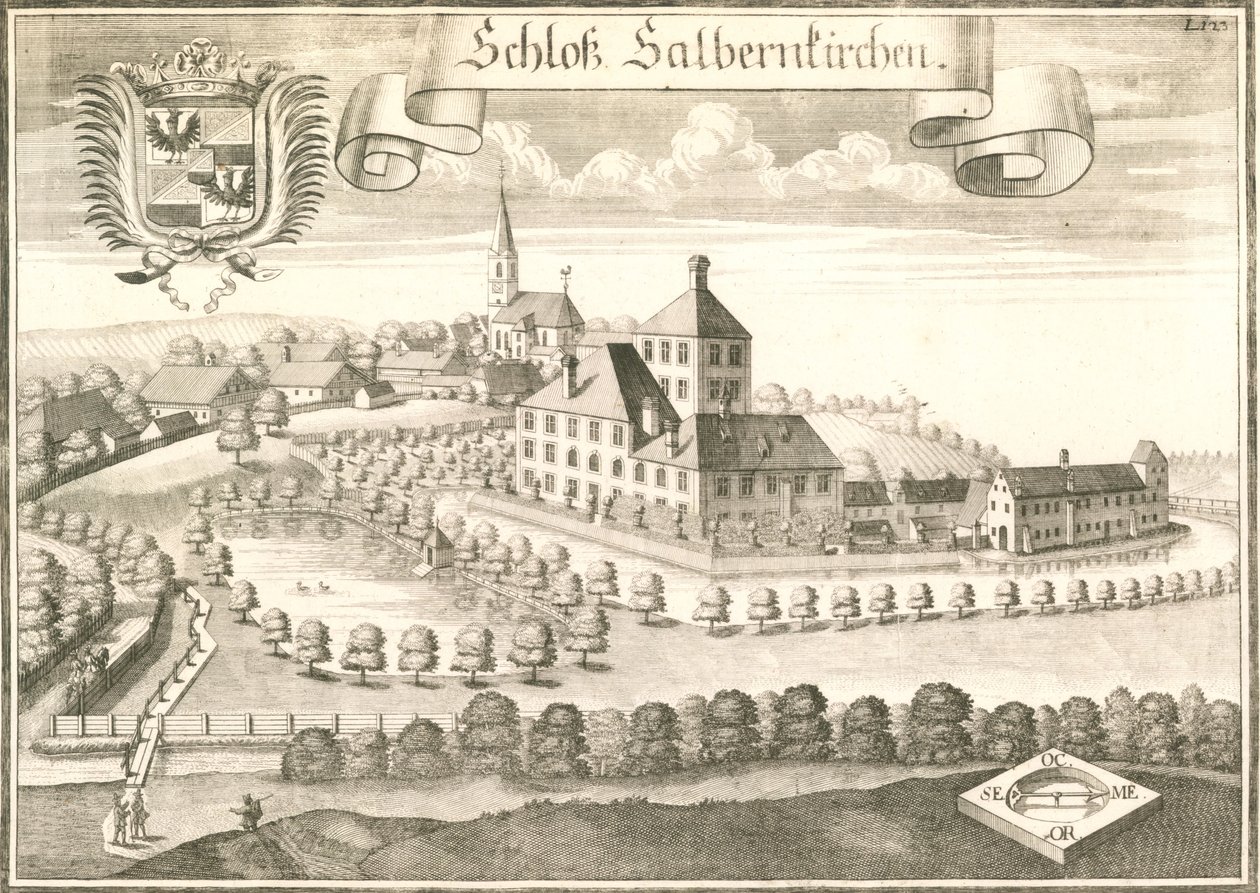 Ansicht des Schlosses von Salmanskirchen bei Ampfing in Bayern, land. Stich von Michael Wening av Michael Wening