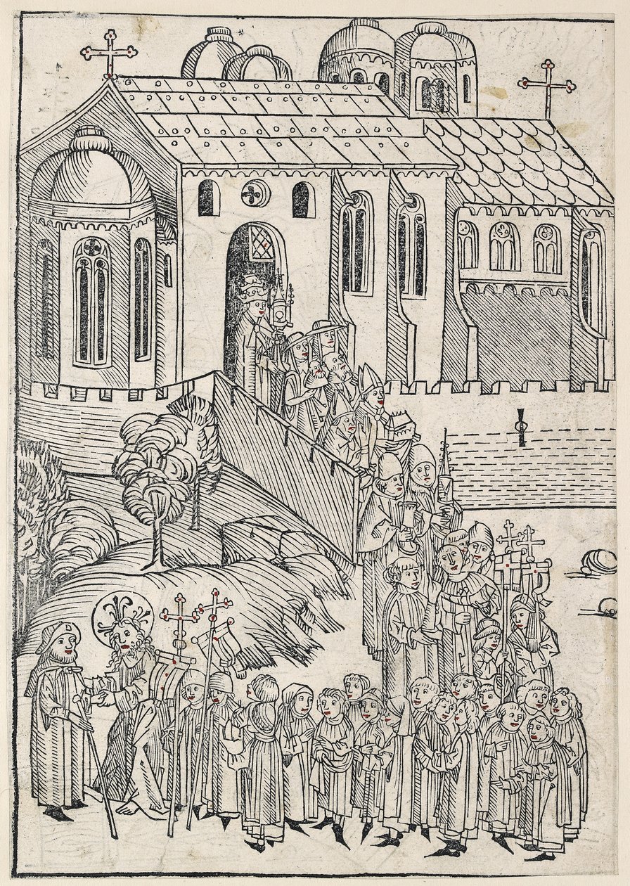 Kristus hälsar en pilgrim, ca 1491 av Michael Wolgemut