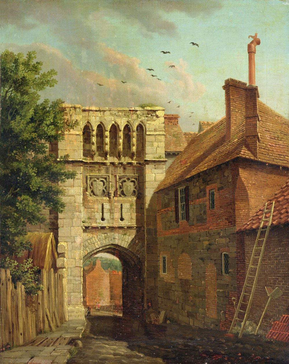 Westgate, Winchester (olja på duk) av Michael (1743 1801) Rooker