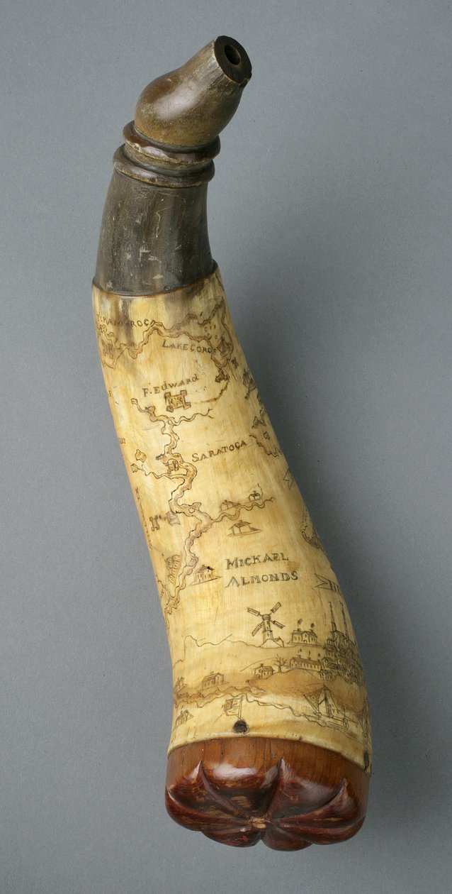 Pulverhorn, 1785 (horn och trä) av Michael Almonds