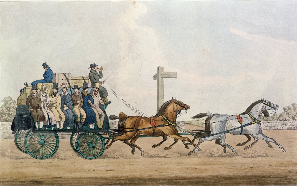 Arriving at the End of a Stage, graverad av J. Harris, 1856 av Michael Angelo Hayes