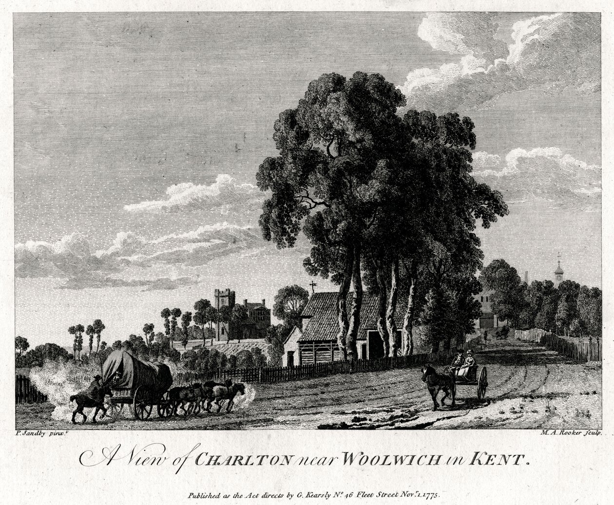 En utsikt över Charlton nära Woolwich i Kent, 1775. av Michael Angelo Rooker