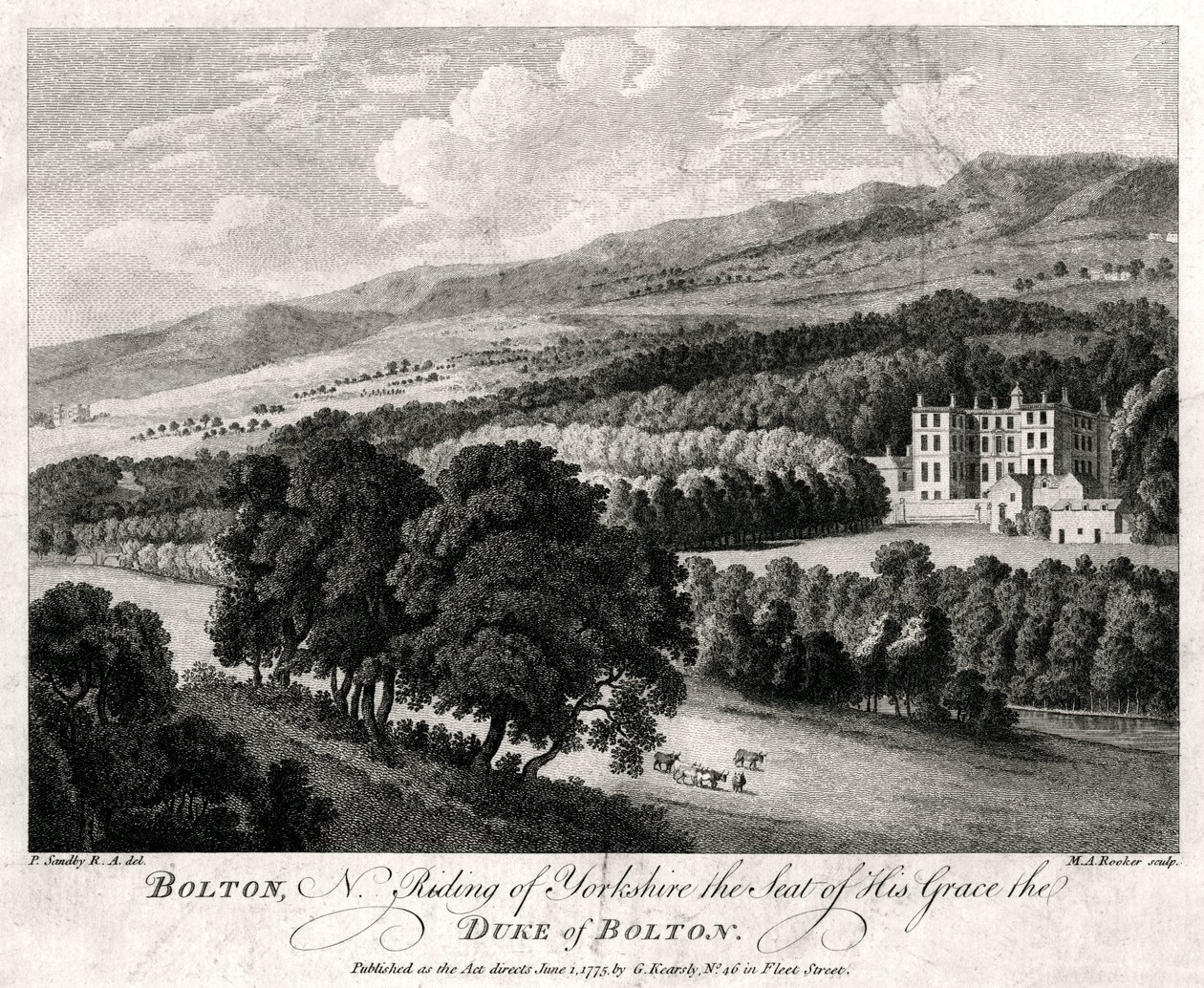 Bolton, North Riding of Yorkshire, säte för Hans nåd, hertigen av Bolton, 1775 av Michael Angelo Rooker