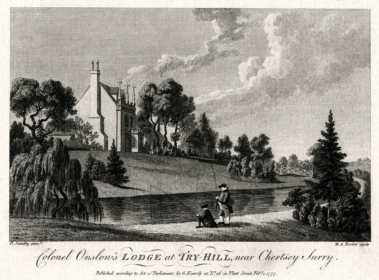 Överste Onslows Lodge på Try-Hill, nära Chertsey, Surry, 1777 av Michael Angelo Rooker