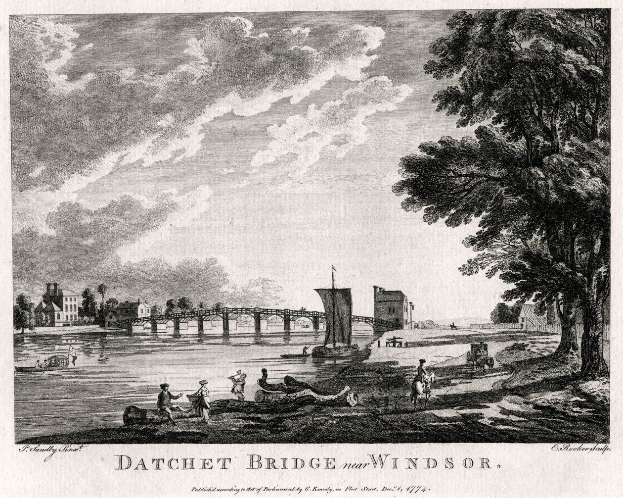 Datchet Bridge nära Windsor, Berkshire, 1774 av Michael Angelo Rooker