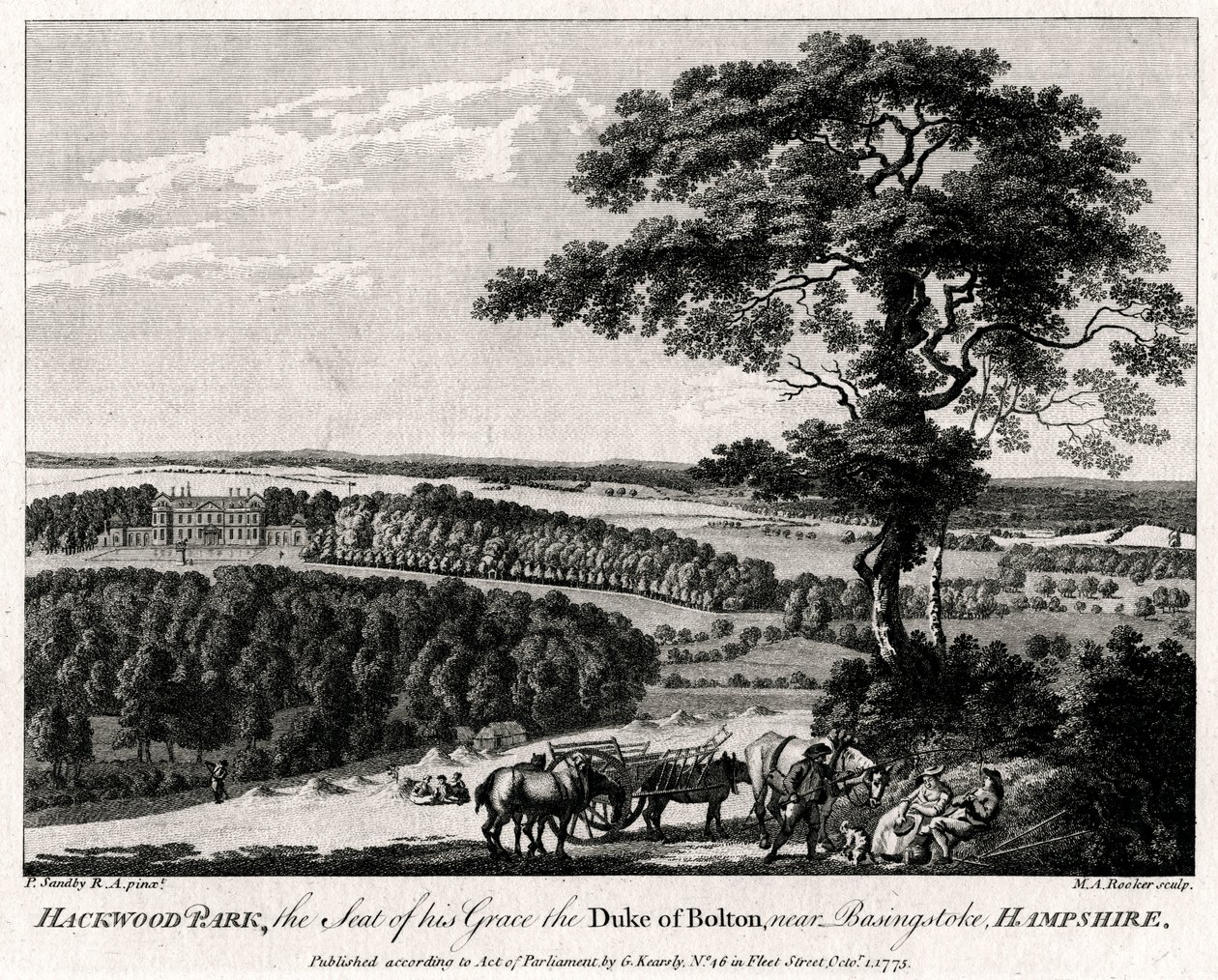 Hackwood Park, säte för hans nåd, hertigen av Bolton, nära Basingstoke, Hampshire, 1775. av Michael Angelo Rooker