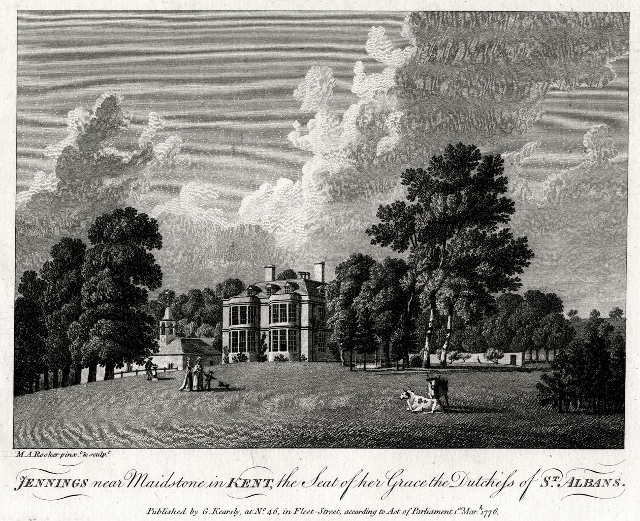 Jennings nära Maidstone i Kent, säte för hennes nåd, hertiginnan av St Albans, 1776. av Michael Angelo Rooker