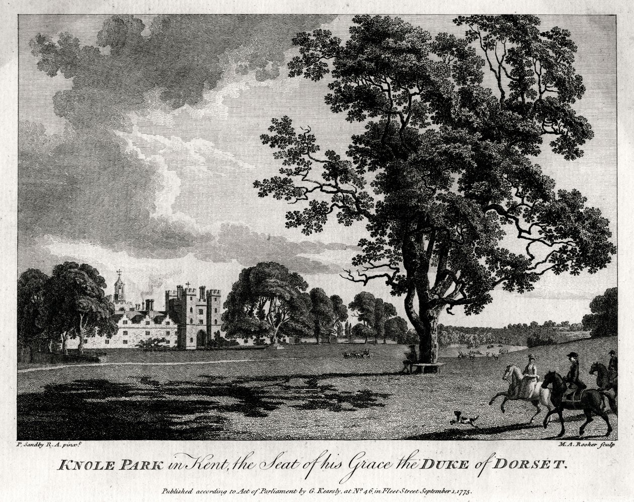 Knole Park i Kent, säte för Hans nåd, hertigen av Dorset, 1775 av Michael Angelo Rooker