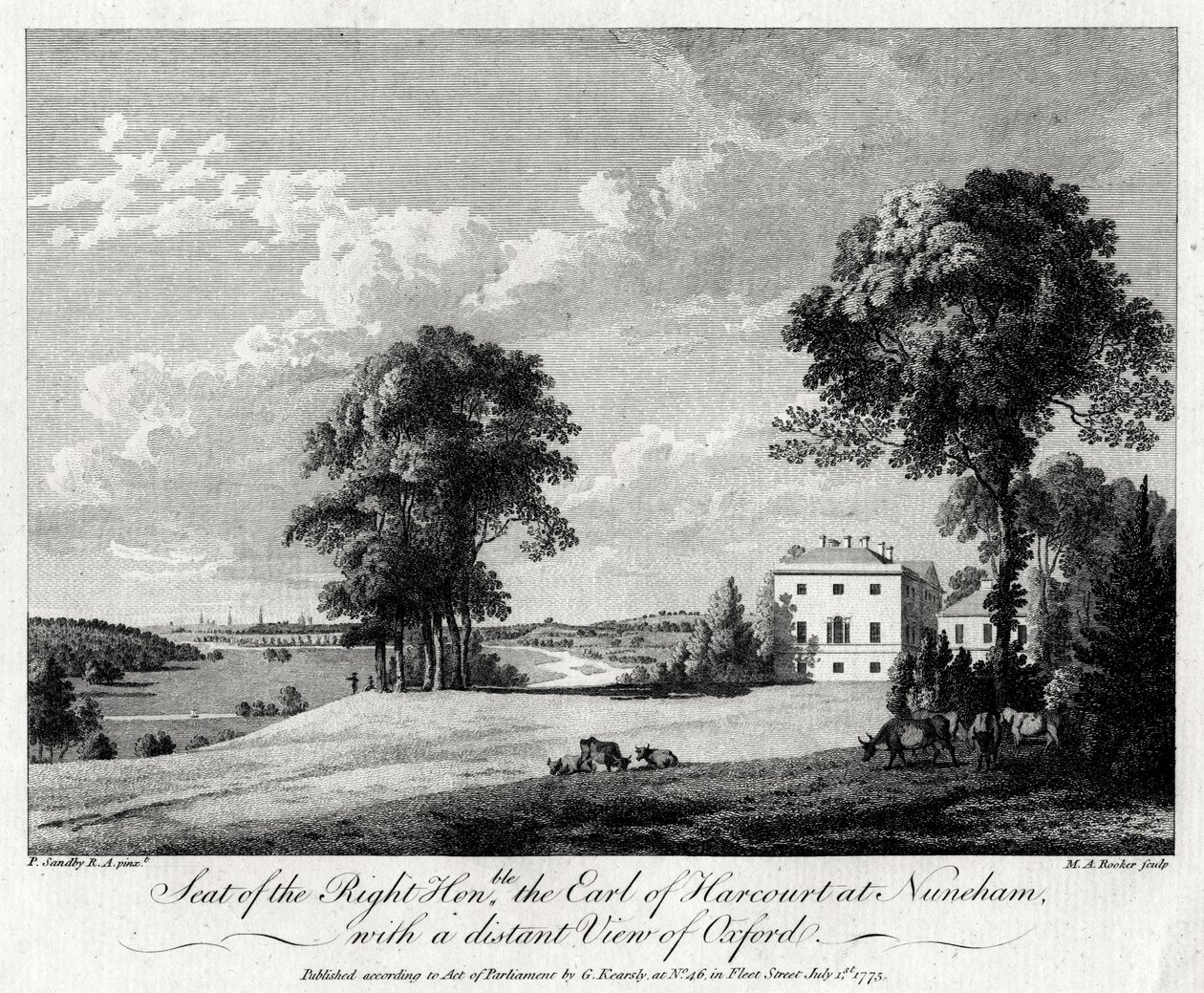 Säte för den höge ärade Earl of Harcourt i Nuneham, med en avlägsen utsikt över Oxford, 1775. av Michael Angelo Rooker