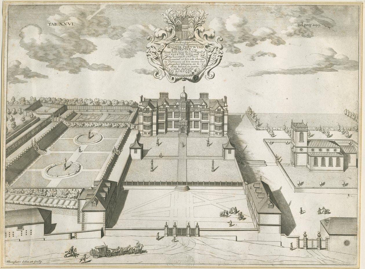 Ingestre Hall: kopparstick, nd [1653-1686] av Michael Burghers