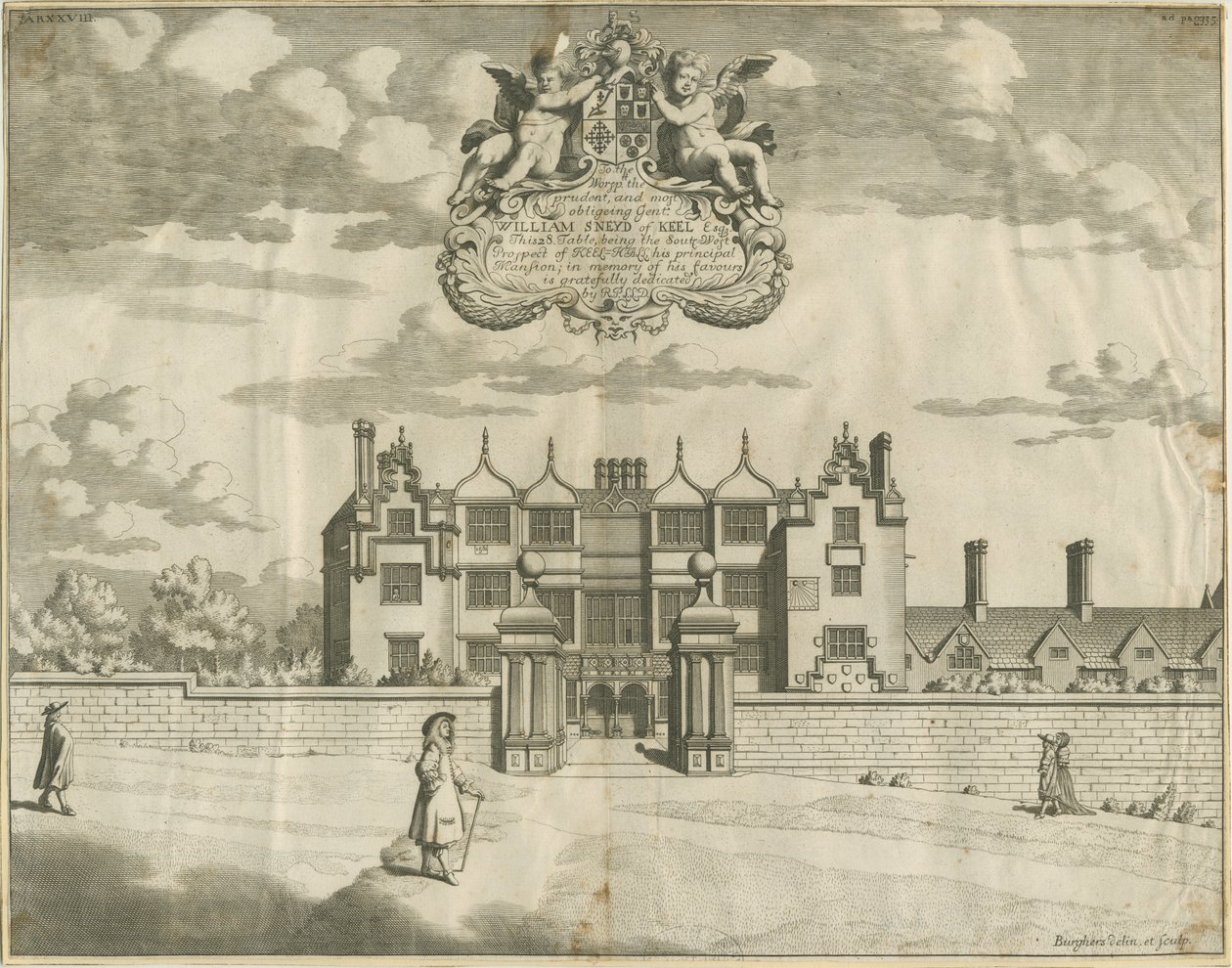Keele Hall: kopparplåtgravyr, nd [1653-1686] av Michael Burghers