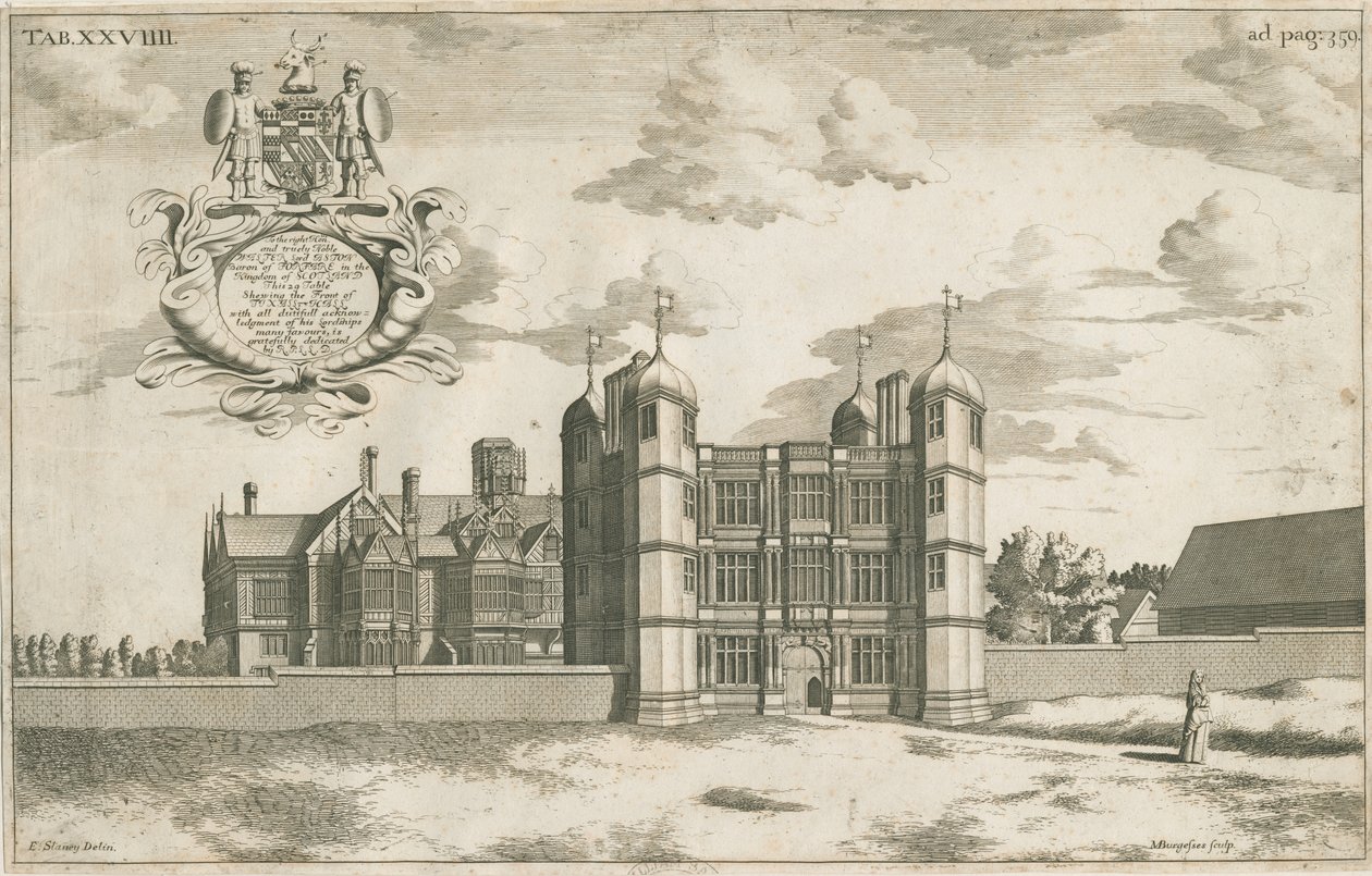 Tixall Hall and Gatehouse: kopparplåtgravyr, nd [1686] (tryck) av Michael Burghers