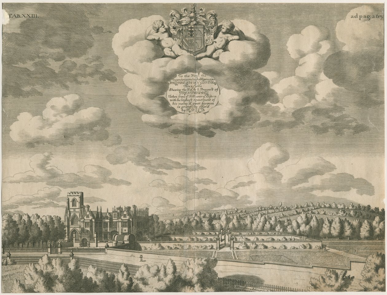 Trentham Hall: gravyr, nd [1686] av Michael Burghers