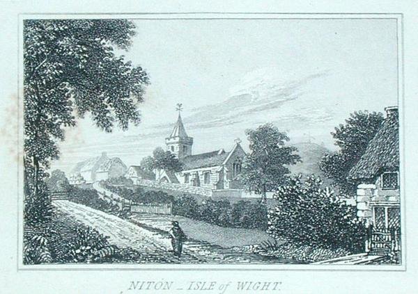 Niton Church, Isle of Wight, från Michael Faradays klippbok (gravyr) av Michael Faraday