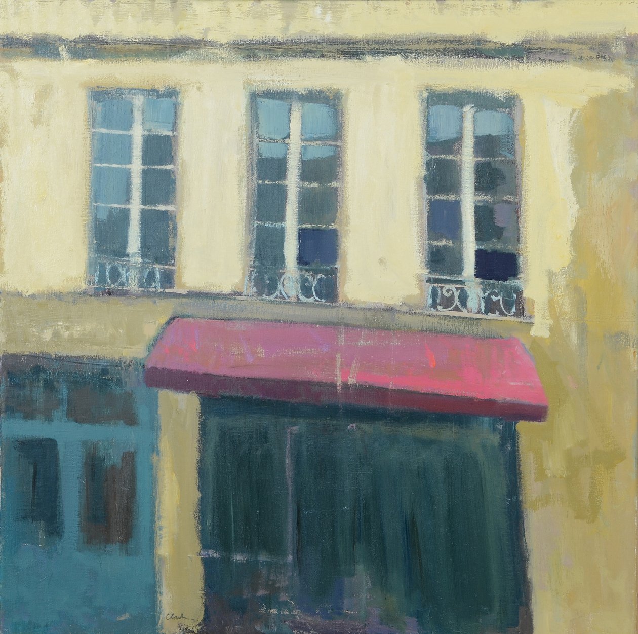 Café South West France, 2017 (olja på linne) av Michael G. Clark