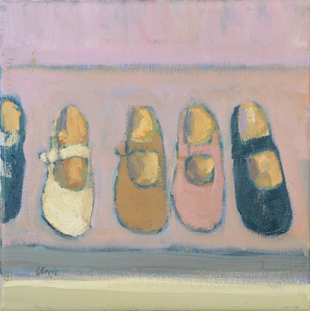 Girls shoes, 2017 (olja på linne) av Michael G. Clark