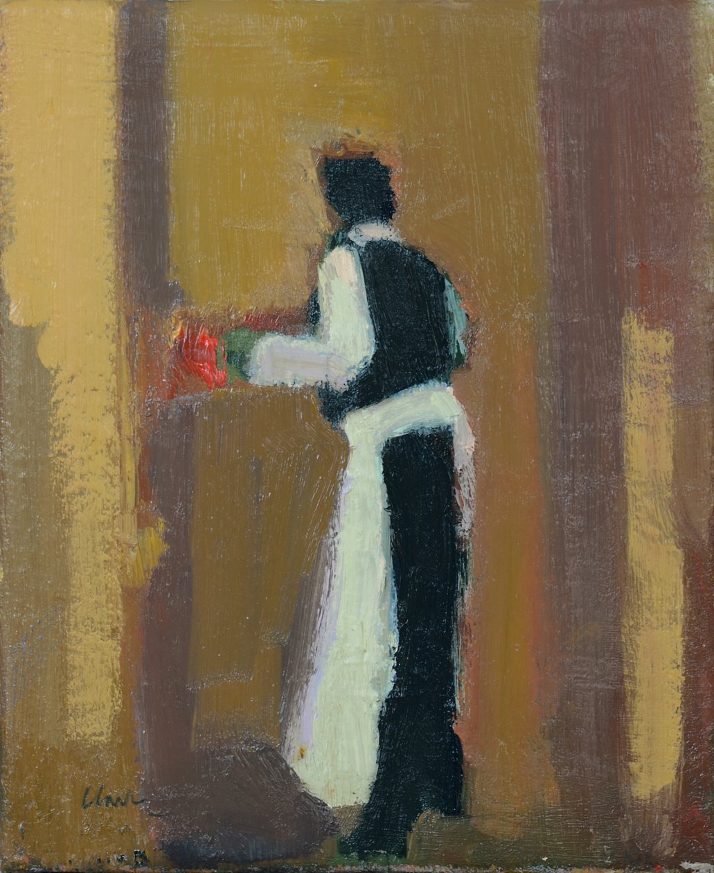Parisisk servitör, 2015 (olja på linne) av Michael G. Clark