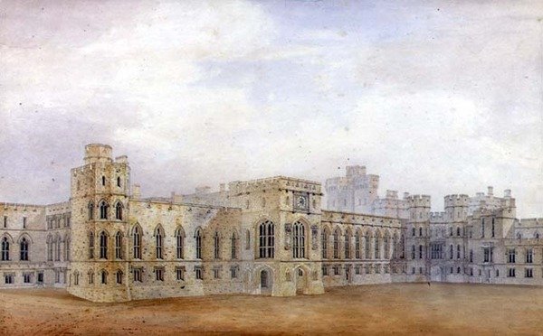 Windsor Castle och North East View of the Upper Ward (penna & bläck och akvarell på papper) av Michael Gandy