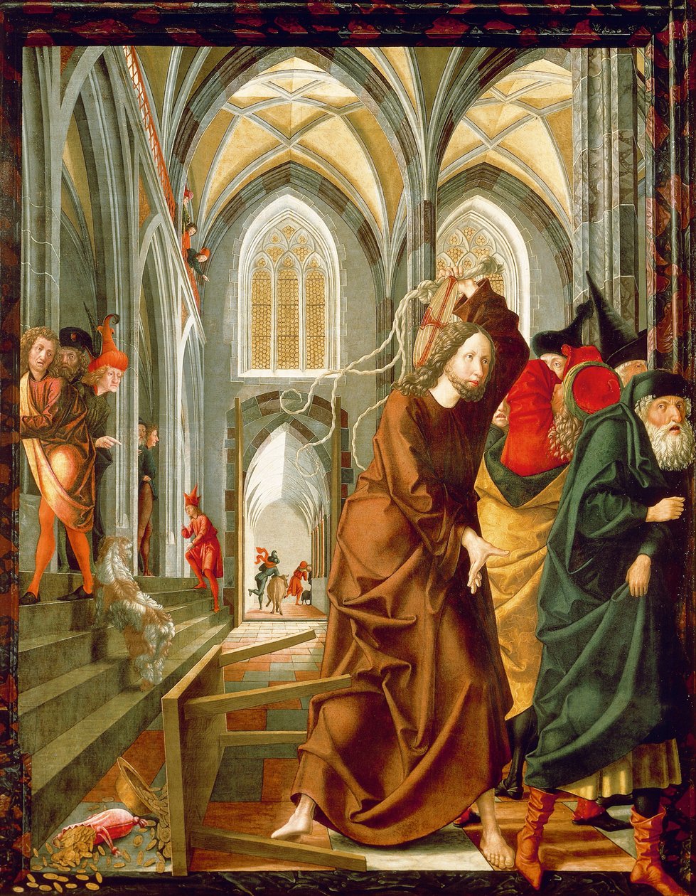 Kristus driver köpmännen från templet, panel från Stories of Christ, St Wolfgang Altarpiece av Michael Pacher