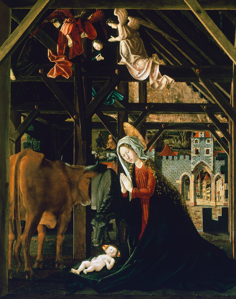 Nativity, från St. Wolfgang altartavla av Michael Pacher