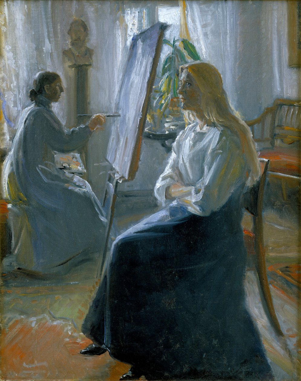 I ateljén, Anna Ancher, Konstnärernas hustrumålning, sent 1800-tidigt 1900-tal. av Michael Peter Ancher