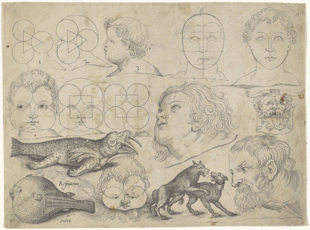 Studieblad med ritningsexempel: figurer, djur Ritningsexempel (serietitel) av Michael Snijders