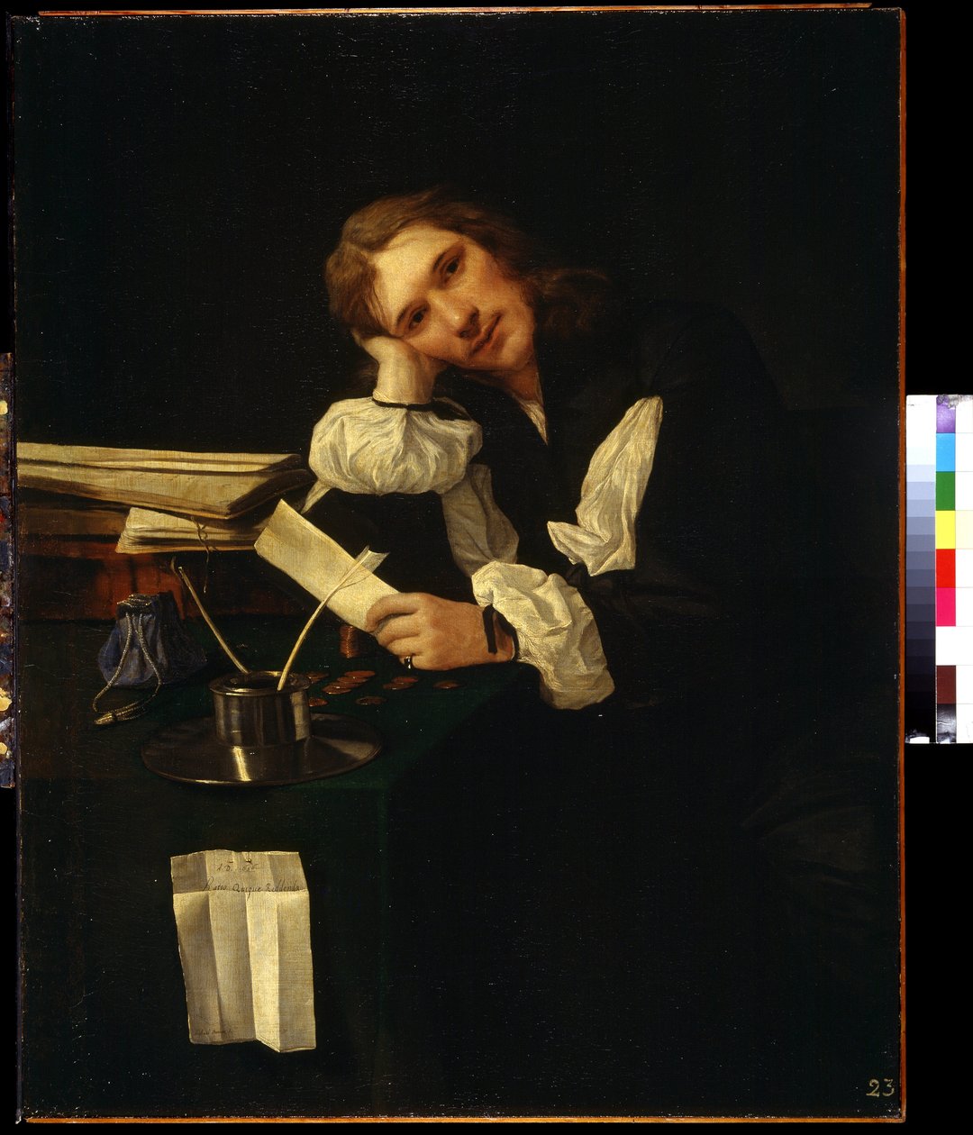 Porträtt av en ung man, självporträtt (Porträtt av en ung man, sel porträtt). Målning av Michiel Sweerts (1618-1664). Olja på duk av Michael Sweerts
