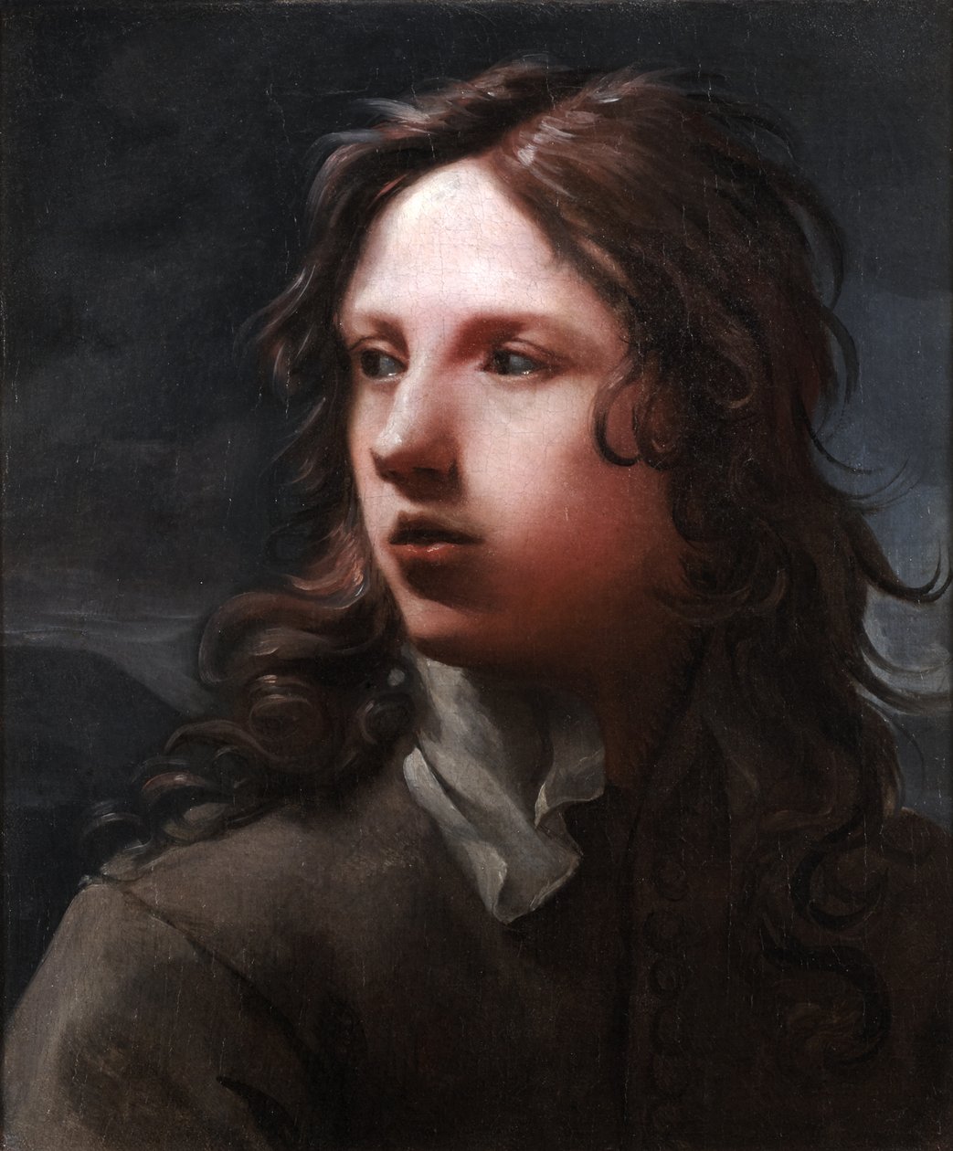 Porträtt av en ung man i grå jacka av Michael Sweerts