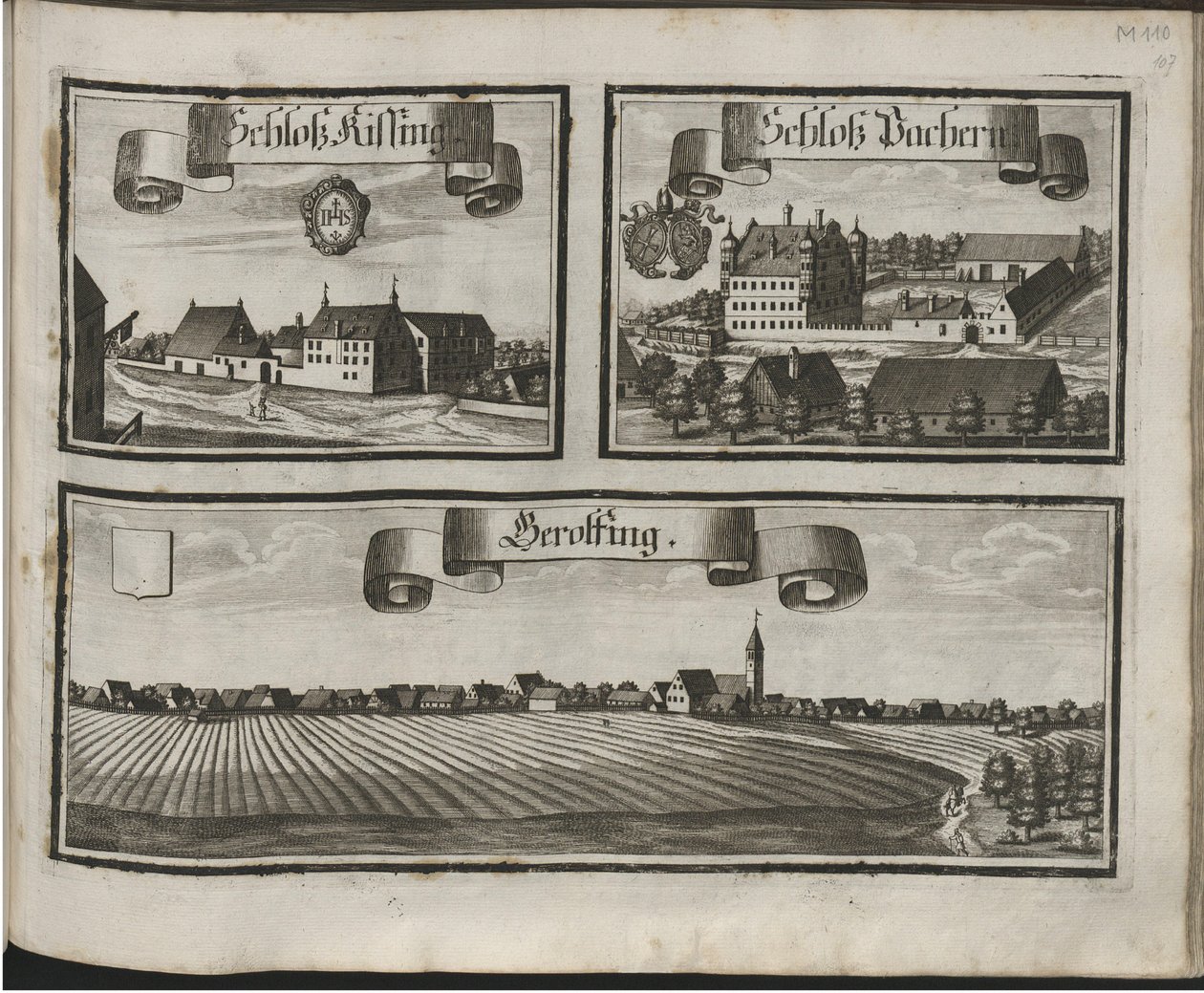 Tyska: Historico-Topographica Descriptio. Det vill säga: Beskrivning, deß Churfürsten- und Hertzogthums Ober- und Nidern Bayrn : Welches In vier Theilter oder Renntämbter, Als Oberlandts München und Burgkhausen, Unterlandts aber in Landshuet und Straubing  av Michael Wening