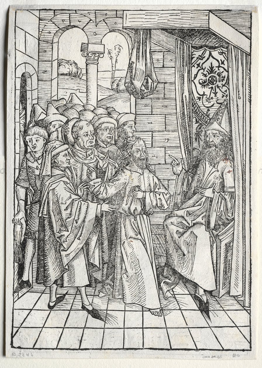 Skattvaktaren: Kristus före Kaifas verso, 1491. av Michael Wolgemut