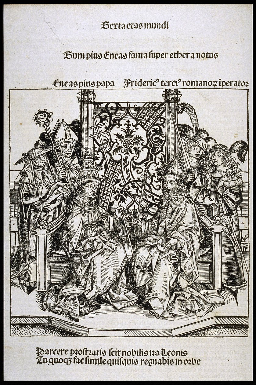 Möte mellan påven Pius II och Fredrik III, kejsare av Tyskland, ca 1493. av Michael Wolgemut