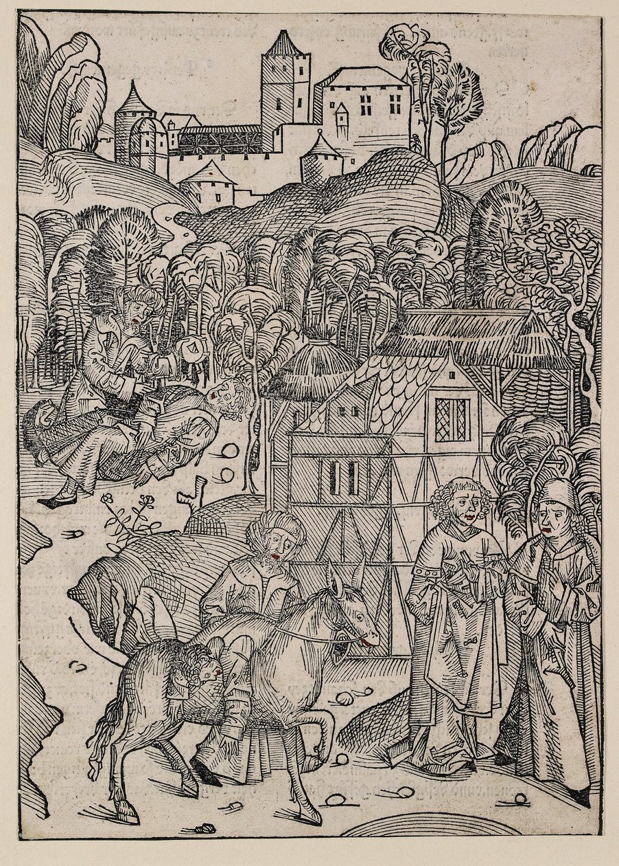 Andra delen av liknelsen om den barmhärtige samariten, c1491 av Michael Wolgemut