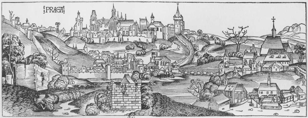 Utsikt över Prag, illustration från 