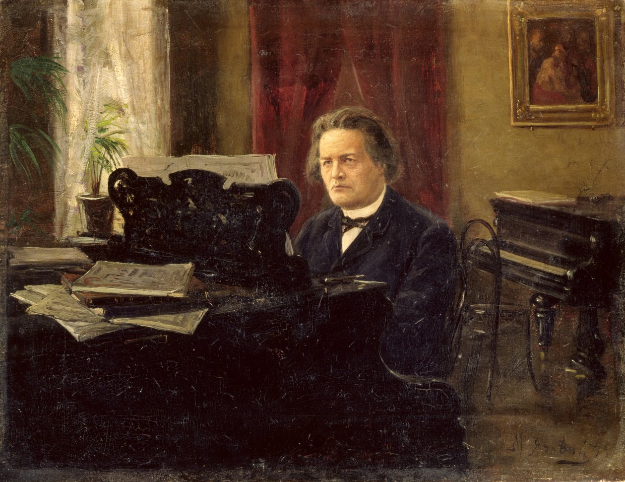 Porträtt av tonsättaren Anton Rubinstein (1829-1894) av Michail Michailovich Yarowoy