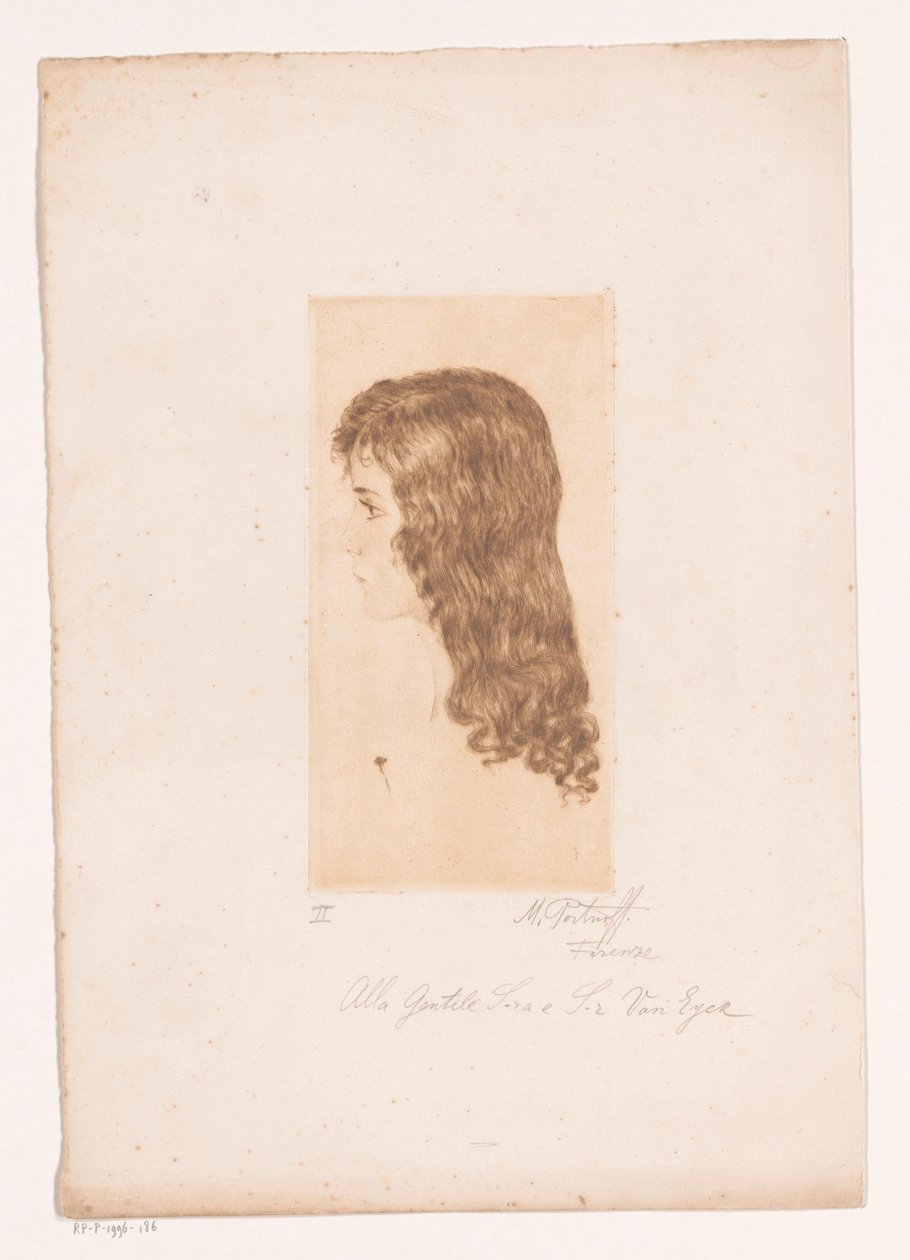 Tjejhuvud med långt hår och profil av Michal Portnoff (signed by artist)