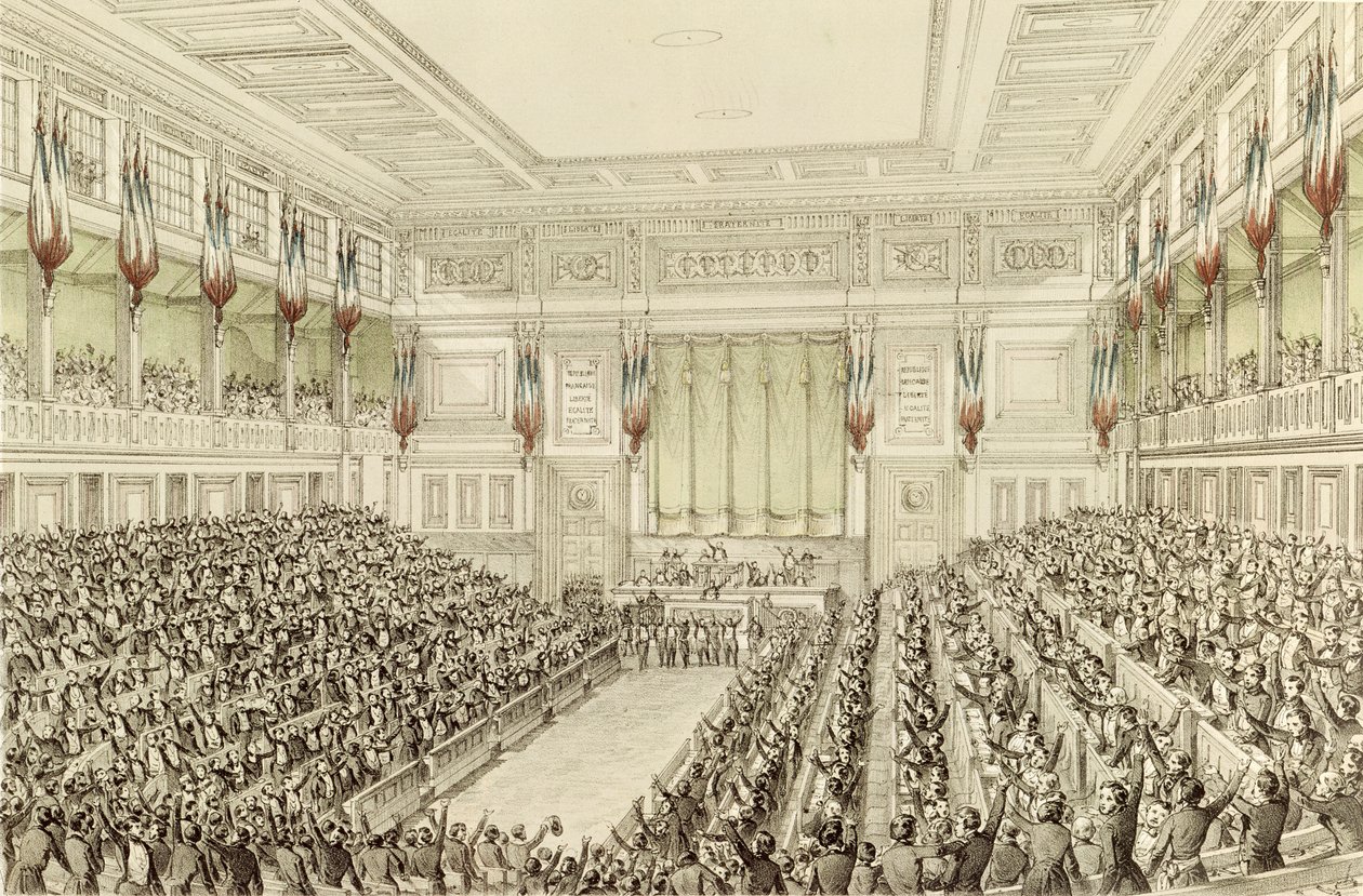 Nationalförsamlingens första möte den 4 maj 1848 av Michel C. and Gaildrau, Jules Fichot