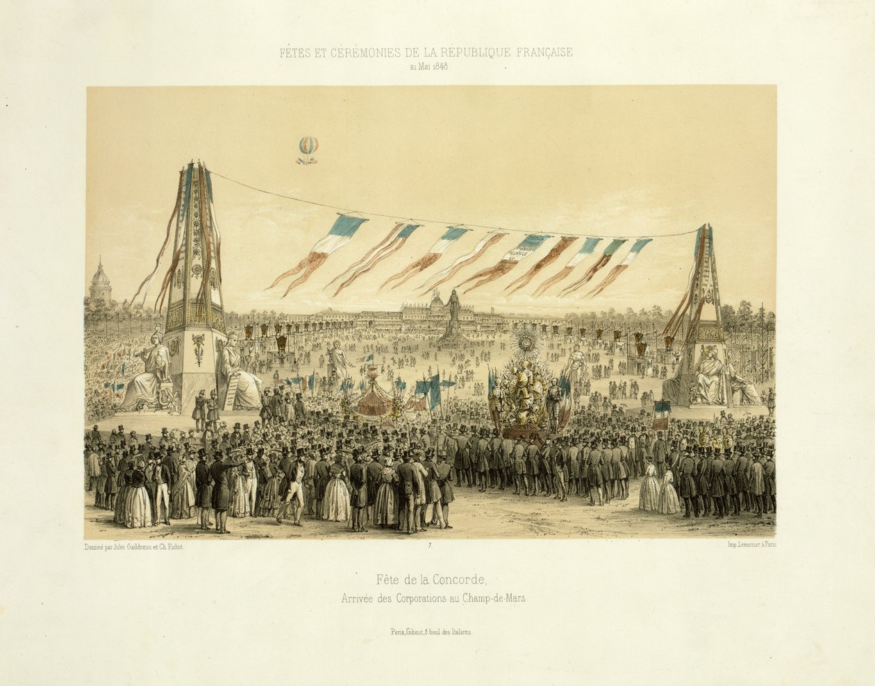 Fête de la Concorde, företags ankomst, Champ-de-Mars, Paris, 1848 av Michel C. and Gaildrau, Jules Fichot