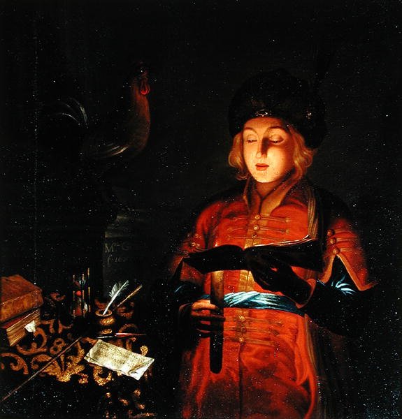 En ung sångare (ung man med ett ljus) 1681 av Michel Gobin
