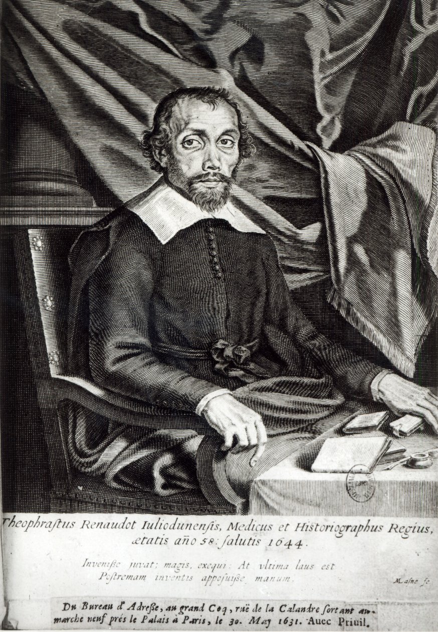 Porträtt av Theophraste Renaudot (1586-1653) 58 år, 1644 av Michel Lasne
