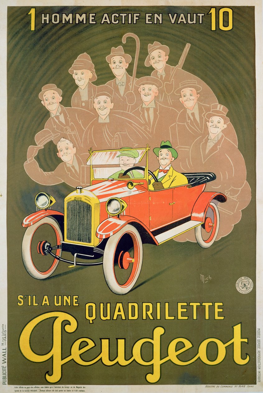 Annons för Peugeot Quadrilette av Michel Liebeaux