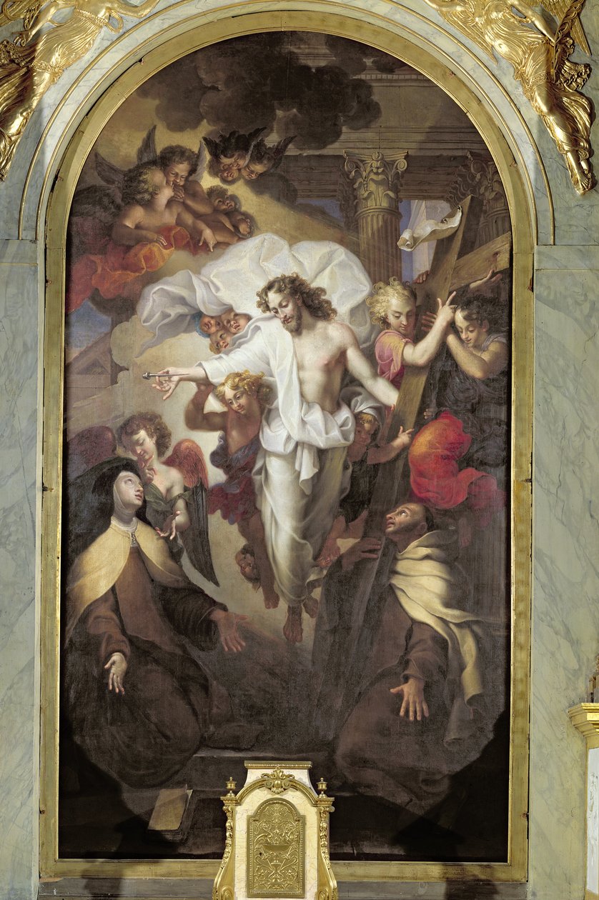 Kristus återuppstod mellan St. Teresa av Avila (1515-82) och St. Johannes av korset (1524-91) av Michel des Gobelins Corneille