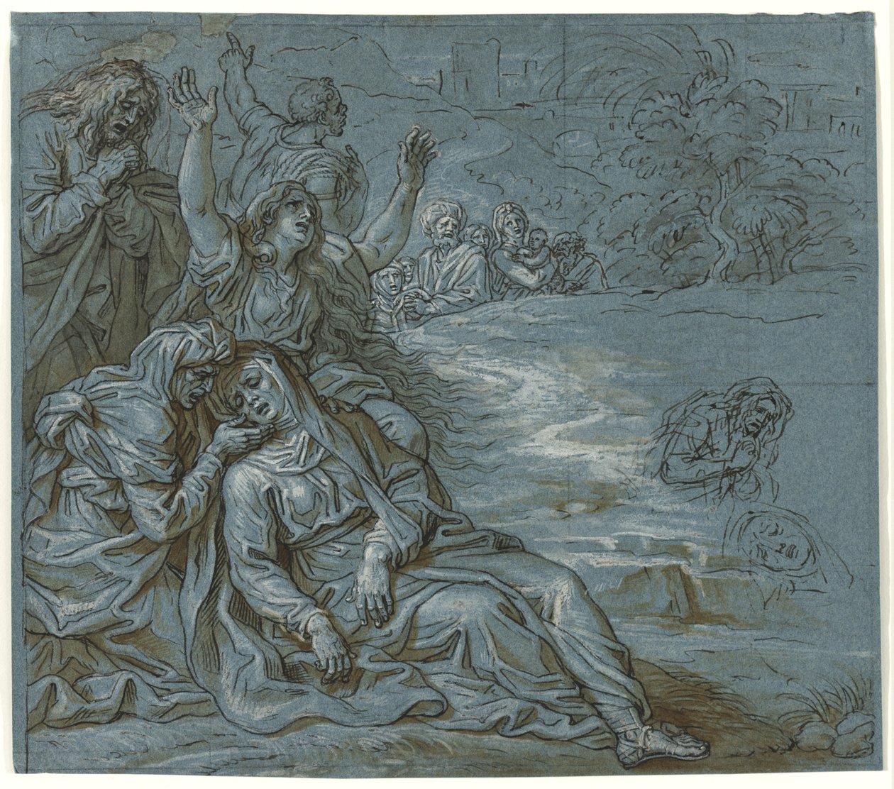 Lamentation, ca 1680 (penna och bläck med tvätt över blyerts på papper) av Michel des Gobelins Corneille