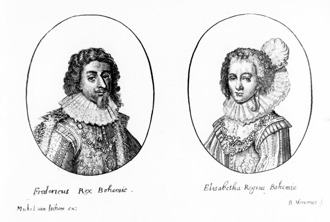 Fredrik V av Böhmen och Elizabeth, drottning av Böhmen, tryck gjord av Balthasar Moncornet, ca 1630 av Michel van Iochem