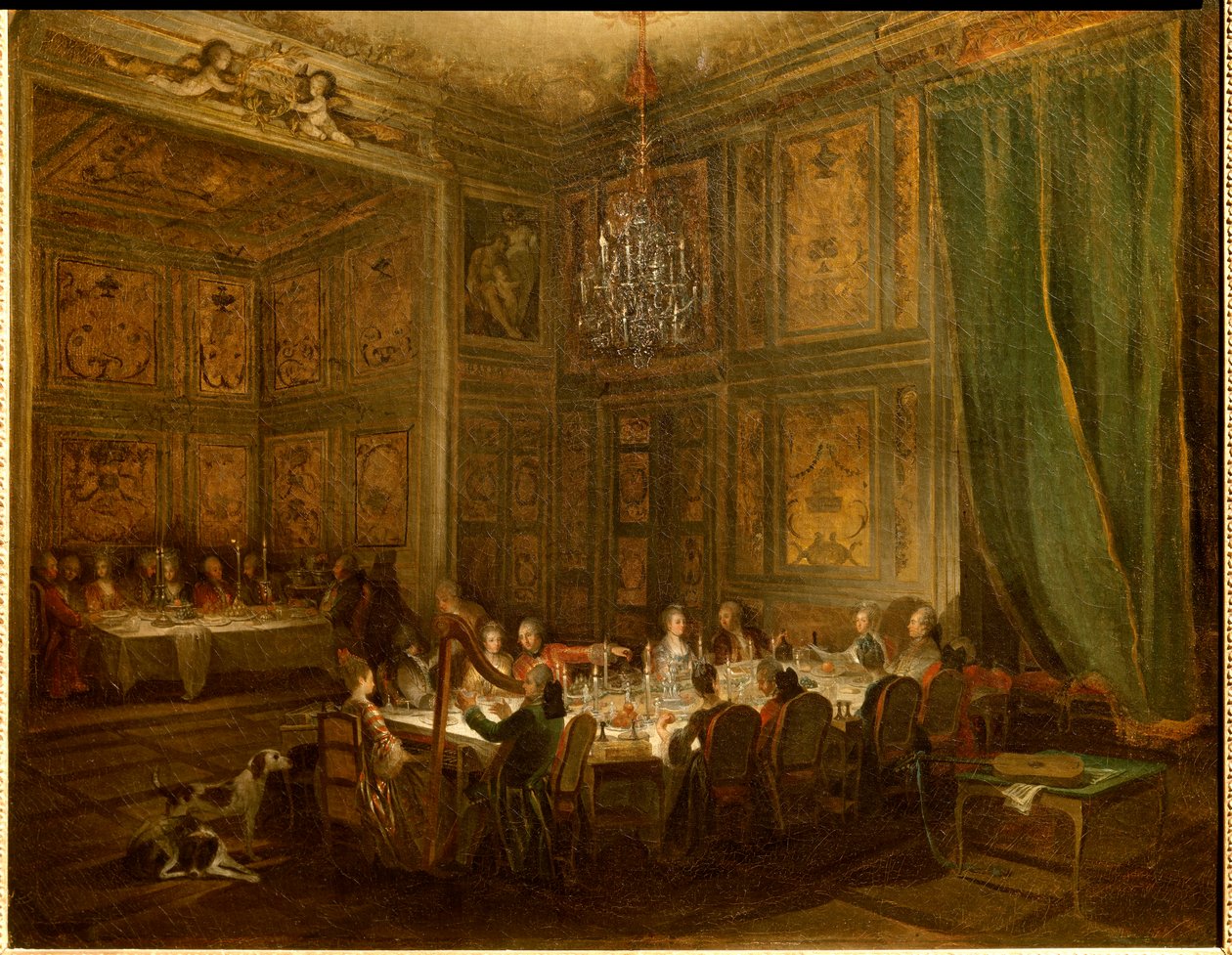 Prins Louis Francois de Contis middag, Tempelpalatsmålning av Michel Barthelemy Ollivier (1712-1784) 1766 Sön. 0,56x0,71 av Michel Barthelemy Ollivier or Olivier